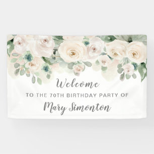 Verjaardagsfeest Banner 70th White Rose Bloemen