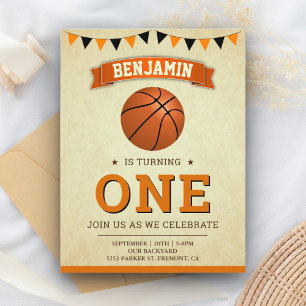 Verjaardagsfeest Basketbal 1e verjaardag Uitnodiging Briefkaart