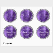 Verjaardagsfeest Bedankt Paarse zilveren glitter Ronde Sticker (Vel)