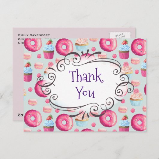 Verjaardagsfeest Bedankt Snoepjes Patroon Custom Briefkaart (Voorkant / Achterkant)