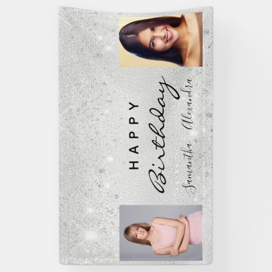 Verjaardagsfeest beste vrienden tweeling zilveren spandoek (Verticaal)