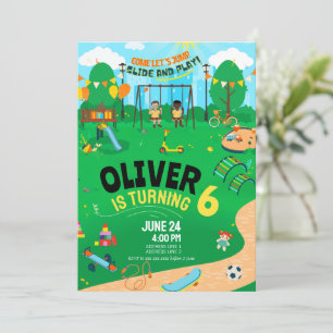 Verjaardagsfeest binnen speelplaats voor elke leef kaart