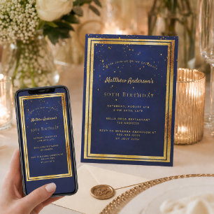 Verjaardagsfeest blauw gouden confetti strooi kaart