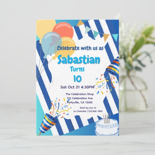 Verjaardagsfeest Blauw Kaart (Staand voorkant)