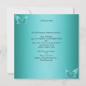 Verjaardagsfeest Blauwe Teal Witte Vlinder Kaart (Achterkant)