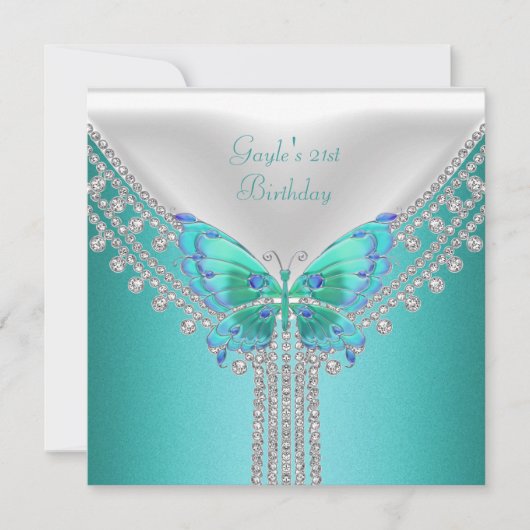 Verjaardagsfeest Blauwe Teal Witte Vlinder Kaart (Voorkant)