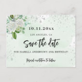 Verjaardagsfeest bloem wit groen save the date aankondigingskaart (Voorkant)