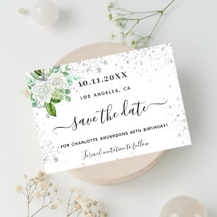 Verjaardagsfeest bloem wit groen save the date aankondigingskaart