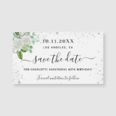 Verjaardagsfeest bloem wit save the date magneet (Voorkant)