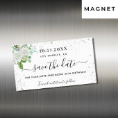 Verjaardagsfeest bloem wit save the date magneet