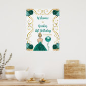 Verjaardagsfeest Blonde Princess Blauwgroen welkom Poster (Keuken)