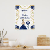 Verjaardagsfeest Blonde Princess Navy Welkom Poster (Keuken)