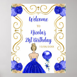 Verjaardagsfeest Blonde Princess Royal Blue Welkom Poster