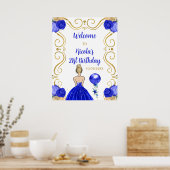 Verjaardagsfeest Blonde Princess Royal Blue Welkom Poster (Keuken)