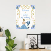 Verjaardagsfeest Blonde Prinses Blauw Welkom Poster (Thuiskantoor)