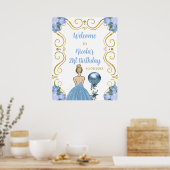 Verjaardagsfeest Blonde Prinses Blauw Welkom Poster (Keuken)