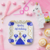 Verjaardagsfeest Blonde Prinses in Blauw Papieren Bordje (Feest)