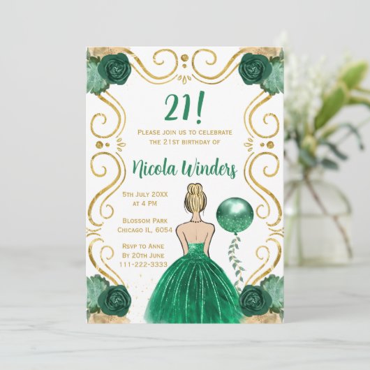 Verjaardagsfeest Blonde prinses in het groen Kaart (Staand voorkant)