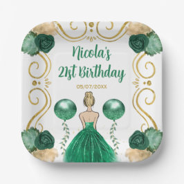 Verjaardagsfeest Blonde prinses in het groen Papieren Bordje