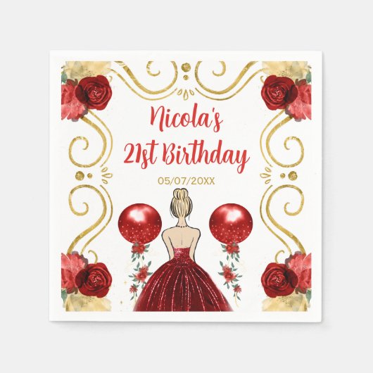 Verjaardagsfeest Blonde prinses in het rood Servet (Voorkant)