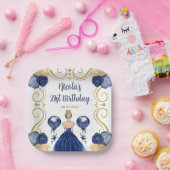 Verjaardagsfeest Blonde Prinses in Navy Blue Papieren Bordje (Feest)