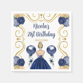 Verjaardagsfeest Blonde Prinses in Navy Blue Servet