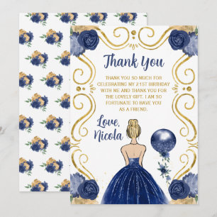 Verjaardagsfeest Blonde Prinses Marineblauw Bedankkaart