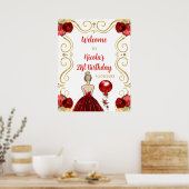 Verjaardagsfeest Blonde Prinses Rood Welkom Poster (Keuken)