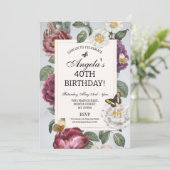 Verjaardagsfeest Bloom Butterfly Bloemen Vintage Kaart (Staand voorkant)