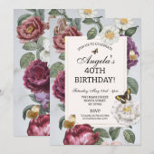 Verjaardagsfeest Bloom Butterfly Bloemen Vintage Kaart (Voorkant / Achterkant)
