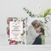 Verjaardagsfeest Bloom Vlinder Bloem Foto Kaart (Staand voorkant)