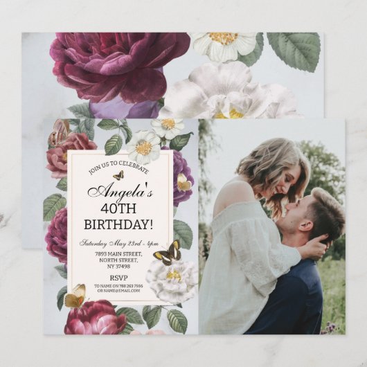 Verjaardagsfeest Bloom Vlinder Bloem Foto Kaart (Voorkant / Achterkant)