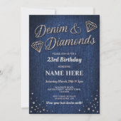 Verjaardagsfeest Blue Denim Silver Glitter Diamond Kaart (Voorkant)