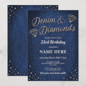 Verjaardagsfeest Blue Denim Silver Glitter Diamond Kaart (Voorkant / Achterkant)