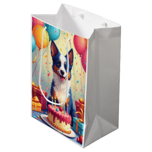 Verjaardagsfeest Blue Heeler Medium Cadeauzakje (Voorkant Gekanteld)