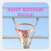 Verjaardagsfeest Blue Sky Hoop Basketbal Sport Vierkante Sticker (Voorkant)