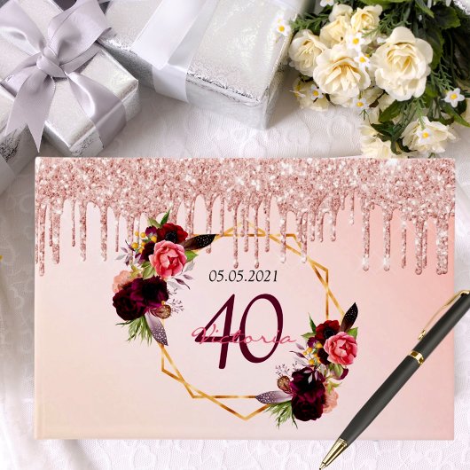 Verjaardagsfeest blush roos florale geometrische d gastenboek