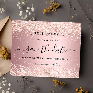 Verjaardagsfeest blush roze budget save the date flyer