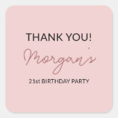 Verjaardagsfeest Blush Roze Cute Dank je wel Vierkante Sticker (Voorkant)