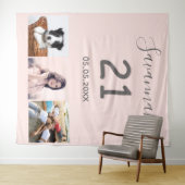 Verjaardagsfeest blush roze foto naam 21 wandkleed (In Situ (horizontaal))