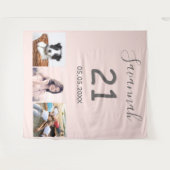 Verjaardagsfeest blush roze foto naam 21 wandkleed (Voorkant (horizontaal))