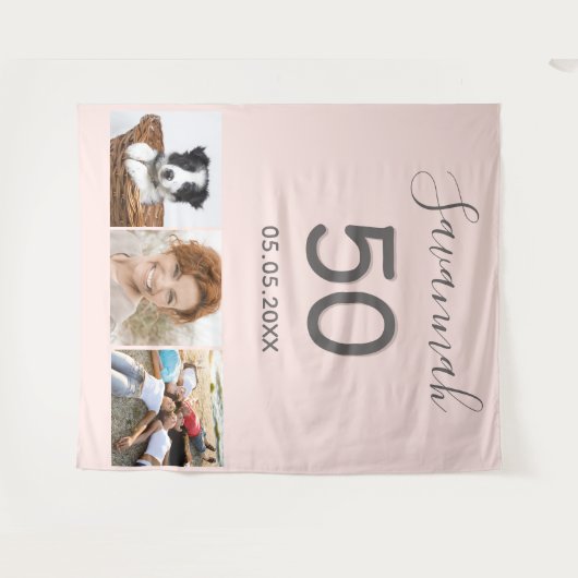 Verjaardagsfeest blush roze gouden foto wandkleed (Voorkant (horizontaal))