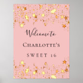 Verjaardagsfeest blush roze gouden sterren welkom poster (Voorkant)