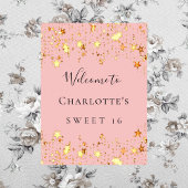 Verjaardagsfeest blush roze gouden sterren welkom poster