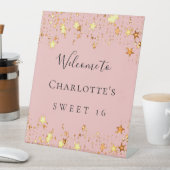 Verjaardagsfeest blush roze gouden sterren welkom reclamebord met voetstuk (Insitu)