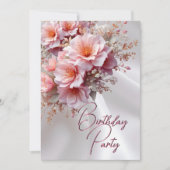Verjaardagsfeest Blush Roze Lila Bloemen Witte Zij Kaart (Voorkant)