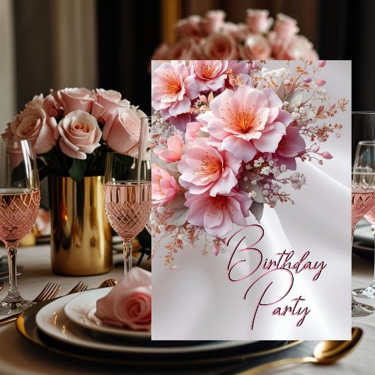 Verjaardagsfeest Blush Roze Lila Bloemen Witte Zij Kaart