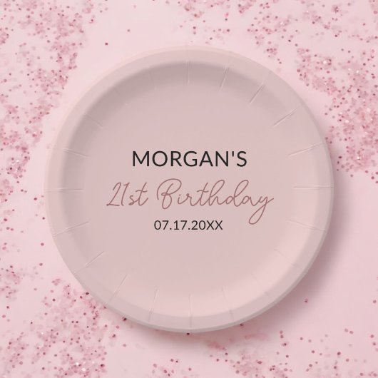 Verjaardagsfeest Blush Roze Schattigee naam Papieren Bordje