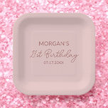 Verjaardagsfeest Blush Roze Schattigee naam Papieren Bordje<br><div class="desc">Maak uw verjaardagsfeest extra speciaal met onze verjaardagsfeest Blush Pink Schattigee Naam Papier Borden. Deze borden hebben een zacht, blozend roze achtergrond en een aanpasbare naam in een schattig lettertype en geven een persoonlijk tintje aan elke partij. Gemaakt van duurzaam, hoogwaardig papier, ze zijn perfect voor het serveren van al...</div>