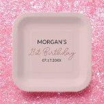 Verjaardagsfeest Blush Roze Schattigee naam Papieren Bordje<br><div class="desc">Maak uw verjaardagsfeest extra speciaal met onze verjaardagsfeest Blush Pink Schattigee Naam Papier Borden. Deze borden hebben een zacht, blozend roze achtergrond en een aanpasbare naam in een schattig lettertype en geven een persoonlijk tintje aan elke partij. Gemaakt van duurzaam, hoogwaardig papier, ze zijn perfect voor het serveren van al...</div>
